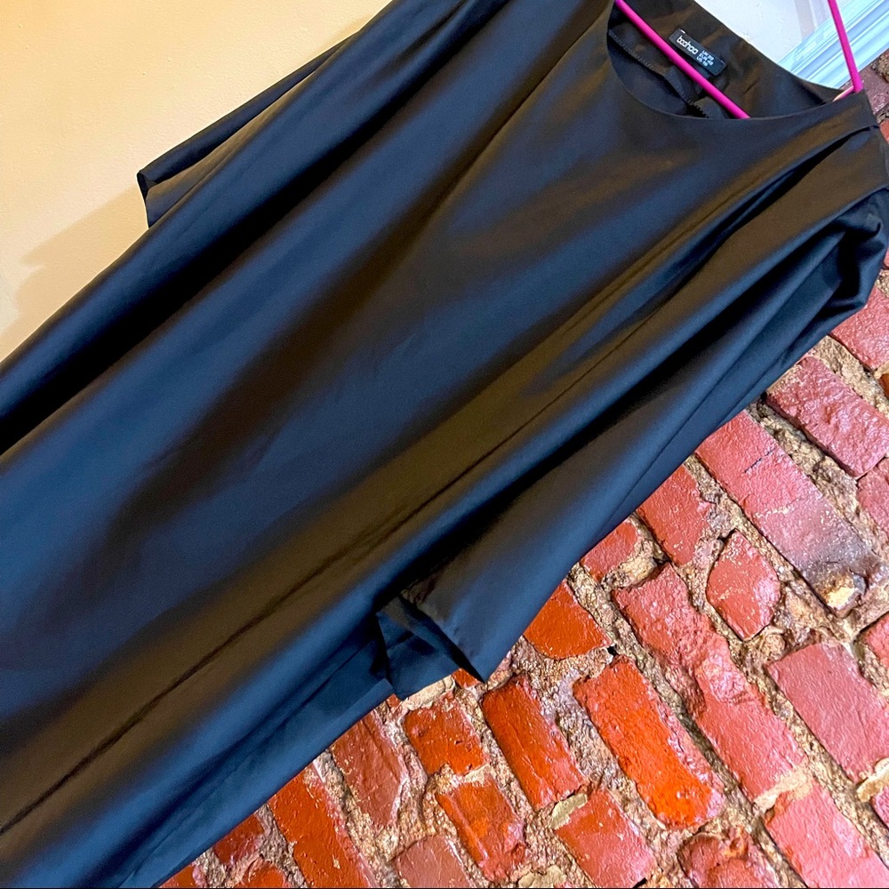 Plus Satin Shoulder Pad 3/4 Sleeve Dress.